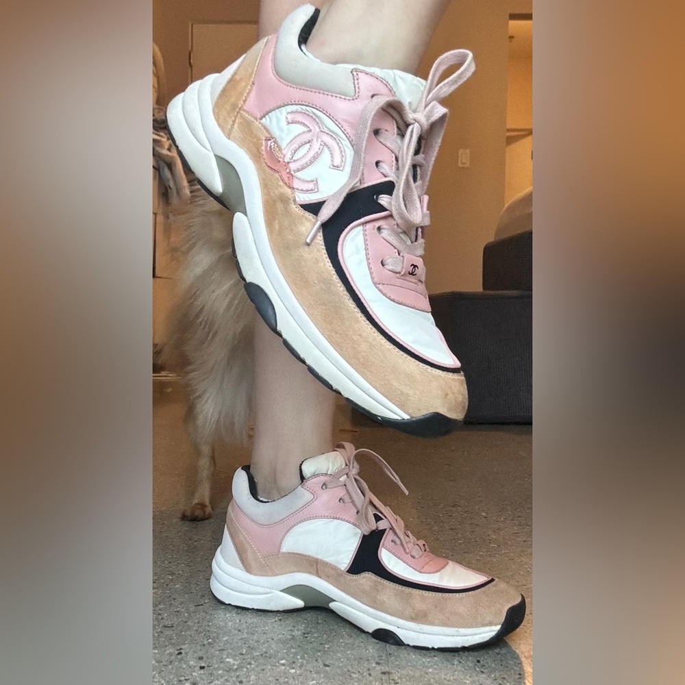 CHANEL NYLON LAMB SKIN SUEDE CALFSKIN CC SNEAKER